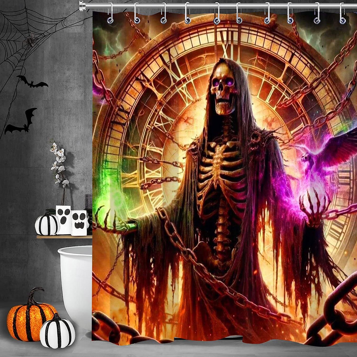Halloween Shower Curtain with Hooks for Bathroom Shower Curtain  Bathroom Decor Set Polyester Waterproof 12 Pack Plastic Hooks Skull Heads 2025 - $19.99 –P6