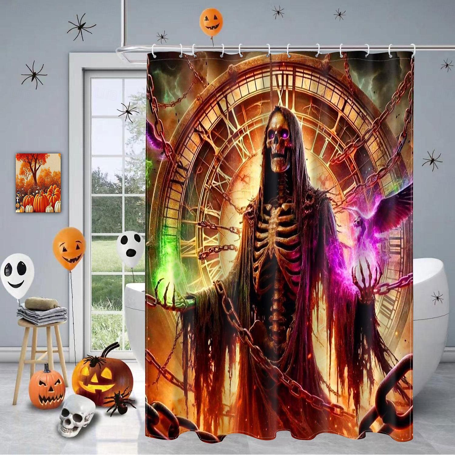 Halloween Shower Curtain with Hooks for Bathroom Shower Curtain  Bathroom Decor Set Polyester Waterproof 12 Pack Plastic Hooks Skull Heads 2025 - $19.99 –P7