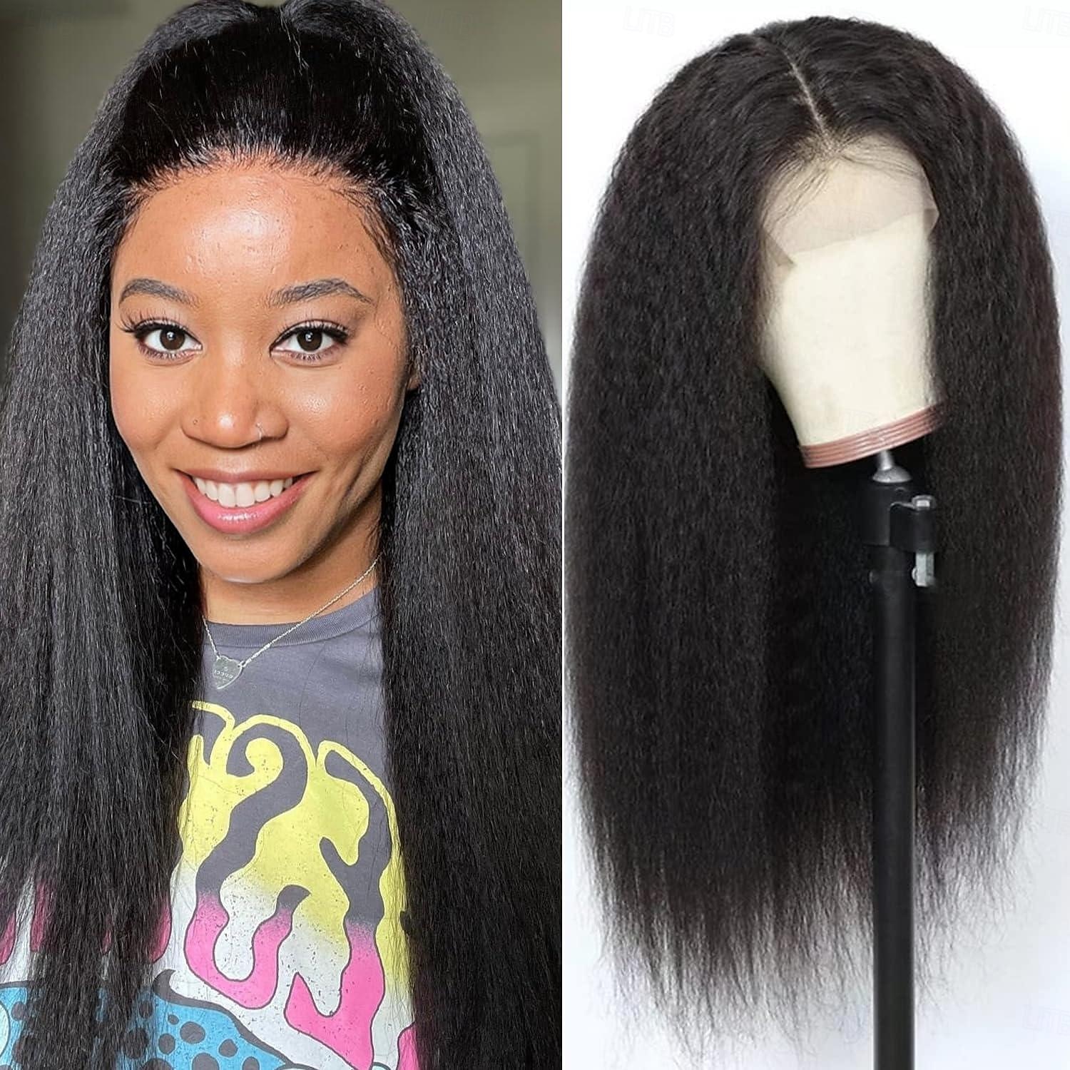 Peluca recta rizada con encaje frontal de 13x6, pelucas de cabello humano con cierre frontal recto yaki transparente hd para mujeres, peluca sin cola de 20 pulgadas con densidad de 180%, prearrancada 2025 - $205.49 –P9