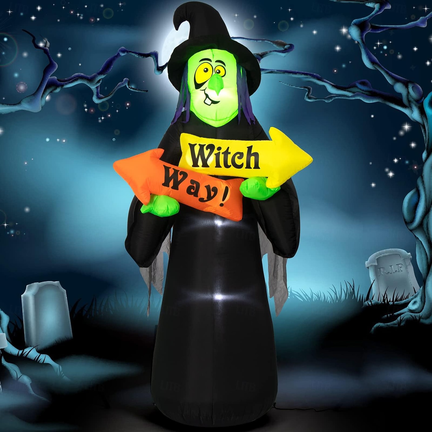 1db 8 láb felfújható halloween boszorkány táblákat tartva led lámpákkal, felfújható halloween dekorációkkal kültéren és beltéren, halloween felfújható udvari díszek 2025 - $94.99 –P3