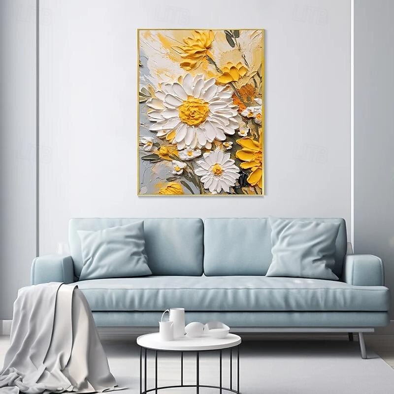 reines handgemachtes 3D-Gemälde mit weißen Blumen auf Leinwand, Ölgemälde, handgemaltes abstraktes Leinwandgemälde, handgemachtes Blumengemälde, Wandkunstbild für Wohnzimmer, Schlafzimmerdekor 2025 - $116.99 –P6