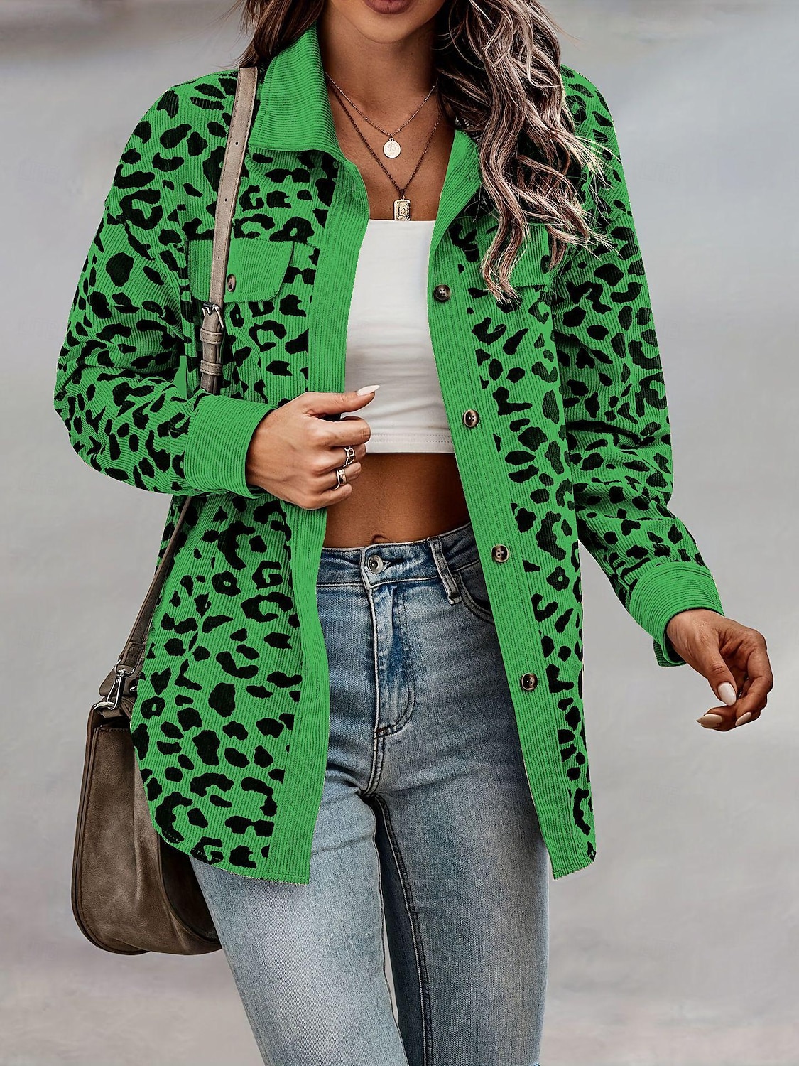 Dam Kappa Utomhus Gata Dagligen Vår Höst Normal Täcka Normal Vindtät Andningsfunktion Stylish Ledigt Gatustil Jacka Långärmad Leopard Mönster Armégrön Grön Aprikos 2025 - $41.99 –P5