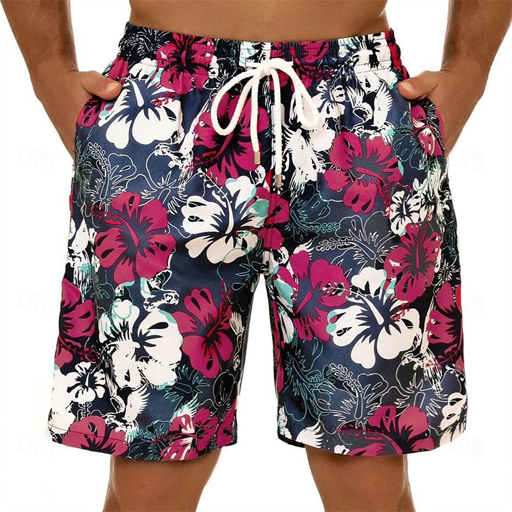 Men's Graphic Flower / Floral Swimming Trunks Board Shorts Swim Shorts Mid Waist Streetwear Hawaiian Boho Casual Daily Holiday Drawstring with Mesh lining Elastic Waist Designer Clothing Apparel 2025 - $19.99 –P1