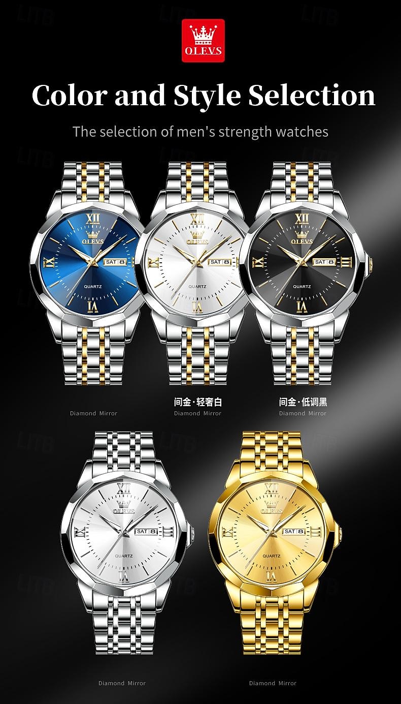 Часы OLEVS Мужские Кварцевые Роскошные Большие Циферблат Модные Бизнес Светящиеся Календарь Дата Водонепроницаемые Часы С Ремешком Из Нержавеющей Стали 2026 - $39.99 –P7