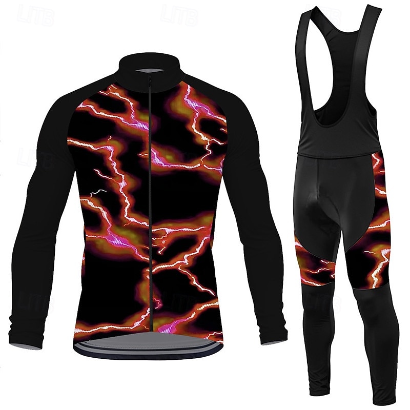 Men's Cycling Jersey with Bib Tights Long Sleeve Mountain Bike MTB Road Bike Cycling Spring Autumn / Fall Red Blue Purple Lightning Bike Sweat wicking Comfortable Breathable Spandex Sports Clothing 2026 - $57.99 –P4