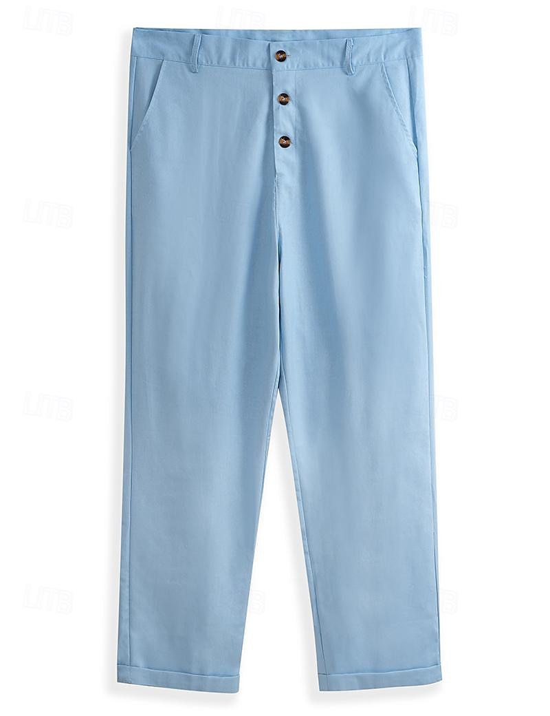 Men's Linen Pants Trousers Summer Pants Beach Pants Front Pocket Straight Leg Plain Comfort Breathable Business Casual Daily Fashion Basic Black White 2025 - GBP £22 –P1