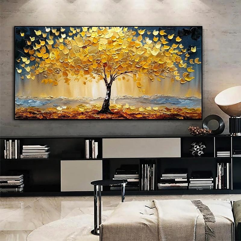 3D-Ölgemälde mit goldenem Baum, handgefertigtes Ölgemälde mit goldenem Baum auf Leinwand, großes abstraktes strukturiertes Ölgemälde mit goldgelbem Baum, Lebensbaum-Gemälde, Wandkunst, individuelles 2025 - $69.99 –P9