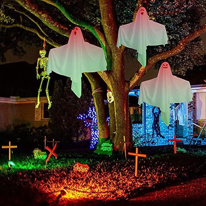 Fantasma Halloween Da Appendere, Halloween Decorazioni Giardino Esterno, Addobbi Halloween Casa Interno, Halloween Decorazioni Horror Set Americane Luci Fantasma Led Manica a Vento Lanterna Festa (D