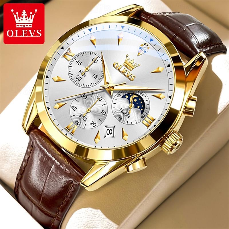 New Olevs Olevs Brand Fashion Trend Men'S Business Watch Luminous Chronograph Calendar 24 Hours Multi-Function Quartz Watch Casual Versatile Waterproof Sports Men'S Wristwatch 2025 - $36.99 –P12
