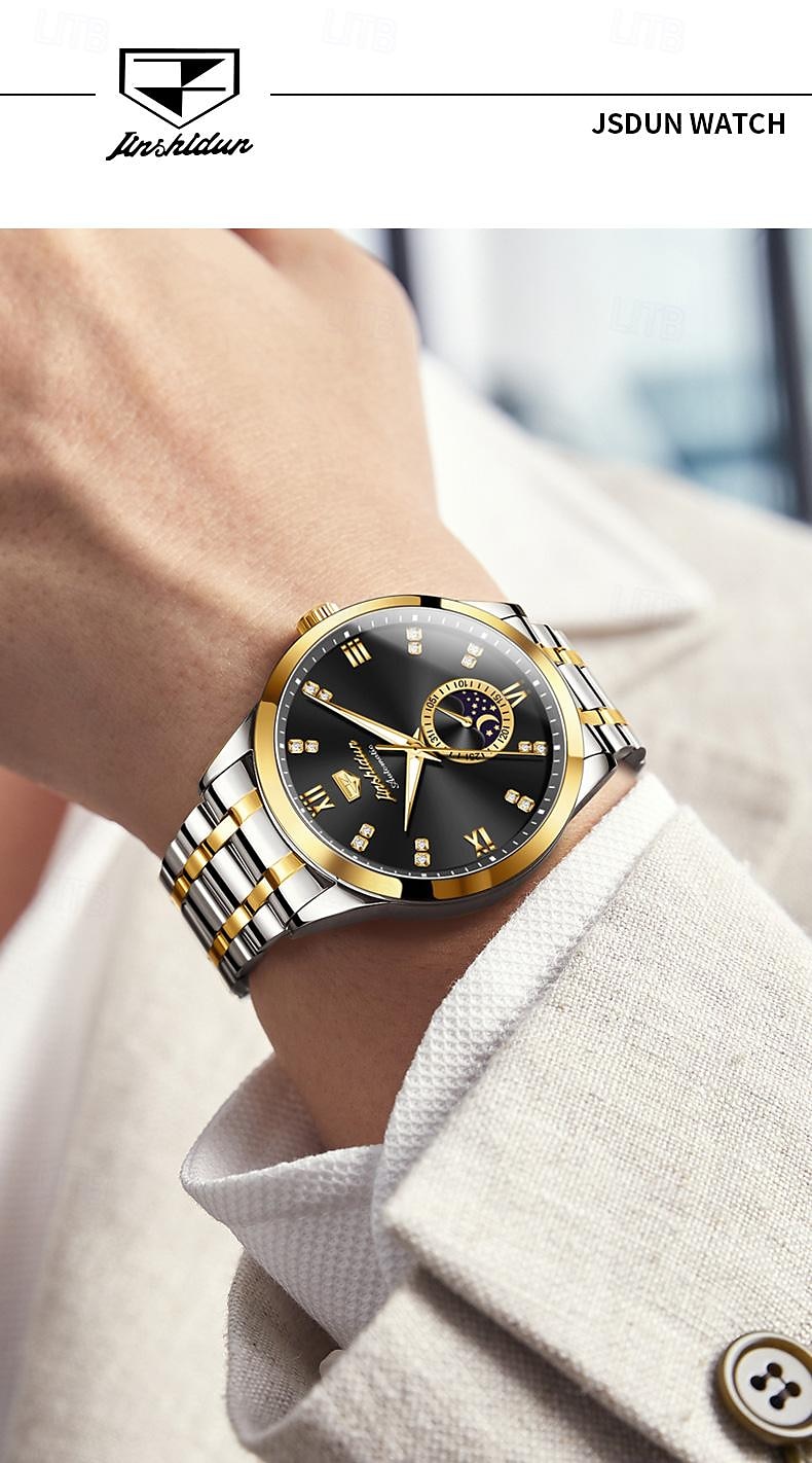 Heren mechanische horloges Creatief Modieus Zakelijk Polshorloge Automatisch opwindmechanisme Weergave maanfase Lichtgevend WATERDICHT Teräs Horloge 2025 - $77.99 –P11