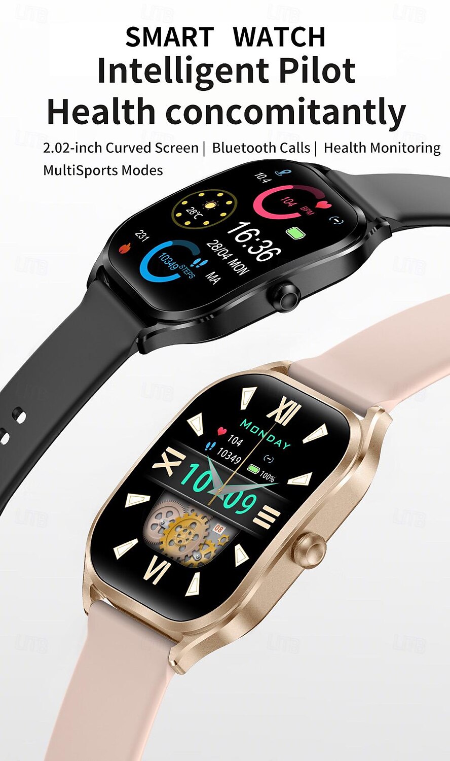 2025年 696 H35 スマートウォッチ 2.02 インチ スマートブレスレット ブルートゥース 歩数計 着信通知 睡眠サイクル計測器 と互換性があります Android iOS 男性 ハンドフリーコール メッセージ受信通知 IP 67 44mmの時計ケース  コレクション – $45.99 –P1