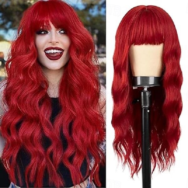 parrucca con frangia lunga naturale ondulata parrucche sintetiche per donne 26 pollici di lunghezza parrucche in fibra resistenti al calore per uso in festa cosplay parrucche di carnevale del 2025 a $19.49 –P5