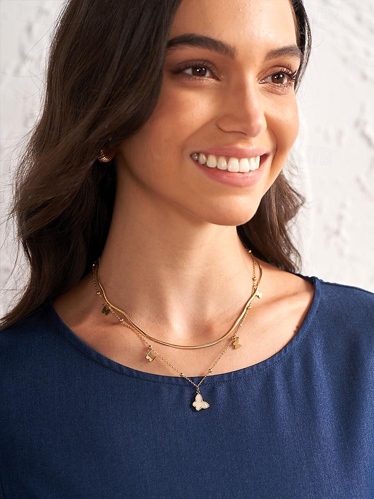 élégant collier superposé avec pendentif papillon en or pour femme - parfait pour les fêtes et les tenues décontractées de 2025 ? $14.99 –P1