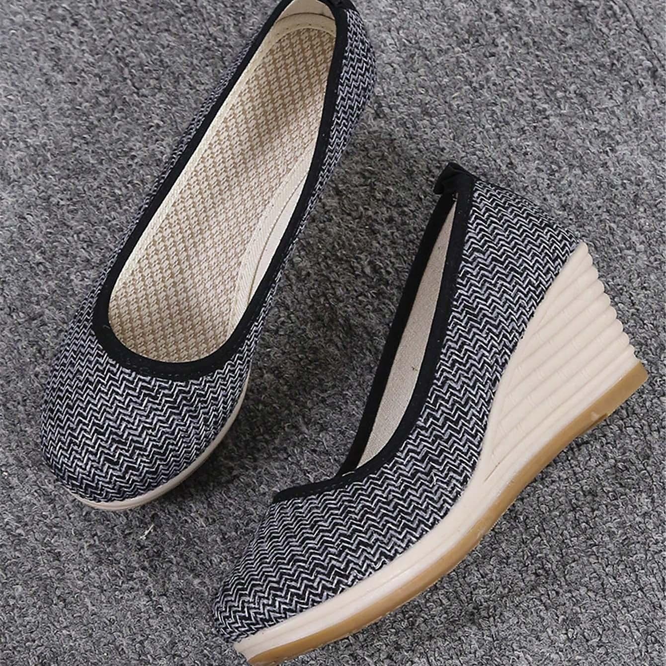 damskie beżowe buty na koturnie z tkaniny tkanej – wygodne, wsuwane buty na platformie na co dzień, latem i na co dzień 2025 - $24.99 –P10