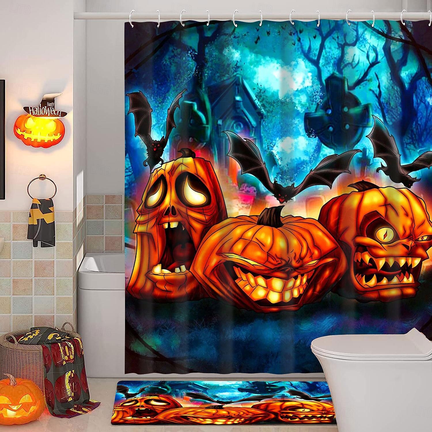 Halloween Shower Curtain with Hooks for Bathroom Shower Curtain  Bathroom Decor Set Polyester Waterproof 12 Pack Plastic Hooks Skull Heads 2025 - $19.99 –P4