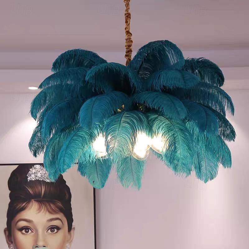 LED Pendant Light Chandelier Gorgeous Extra Large 80cm Ostrich Feather Bouquet 5-light Pendant Light Romantic Mounted Lighting Fixture for Restaurant Bedroom Chain Adjustable 2025 - $464.39 –P8