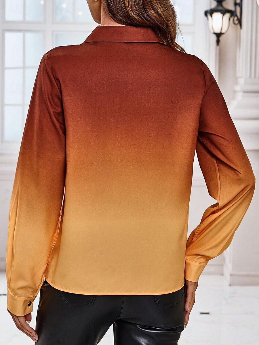 női ing stílusos modern gombok nyomtatás hosszú ujjú normál felsők ing gallér munka napi barna tavaszi ősz 2025 - $34.99 –P2