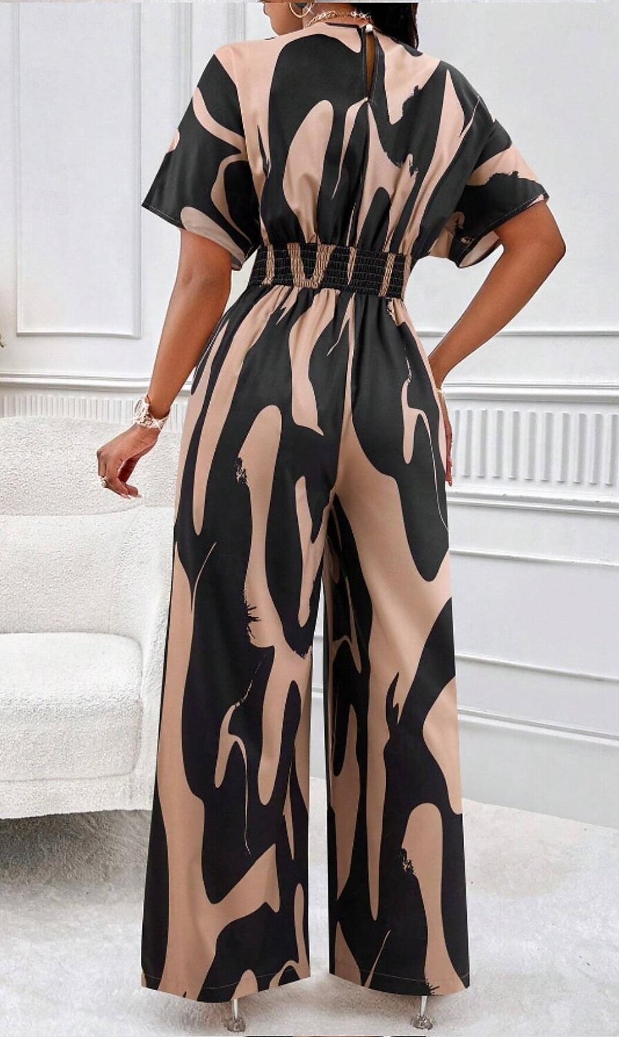 Per donna Normale Tuta Elegante Color Block Manica corta A farfalla A V Stampa Ufficio Giornaliero Standard Bianco Arancione Marrone Estate del 2025 a $31.99 –P3