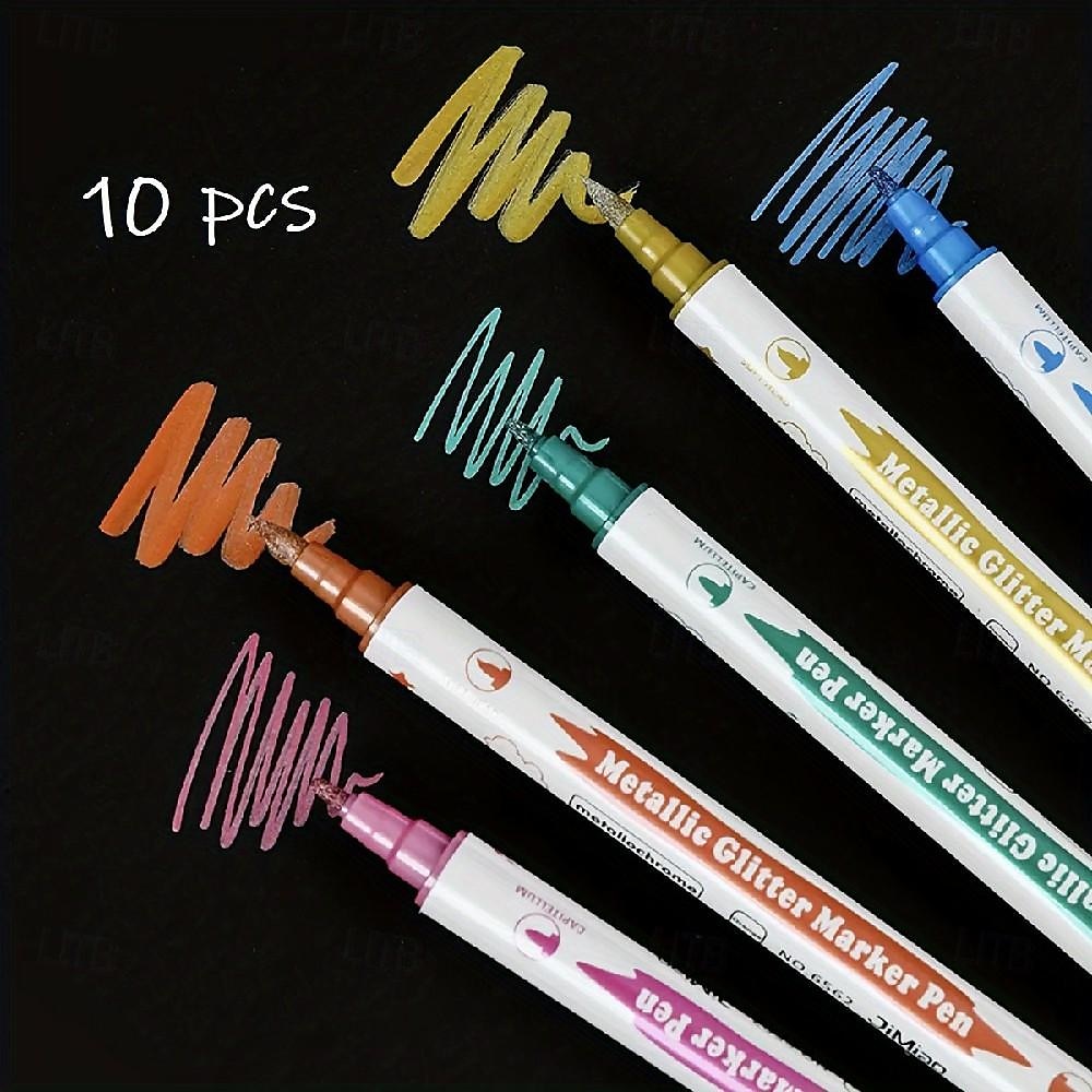 Pennarelli a doppia punta con glitter metallici con pennello e pennini fini, forniture per scrapbooking, 10 pezzi del 2025 a $15.99 –P3