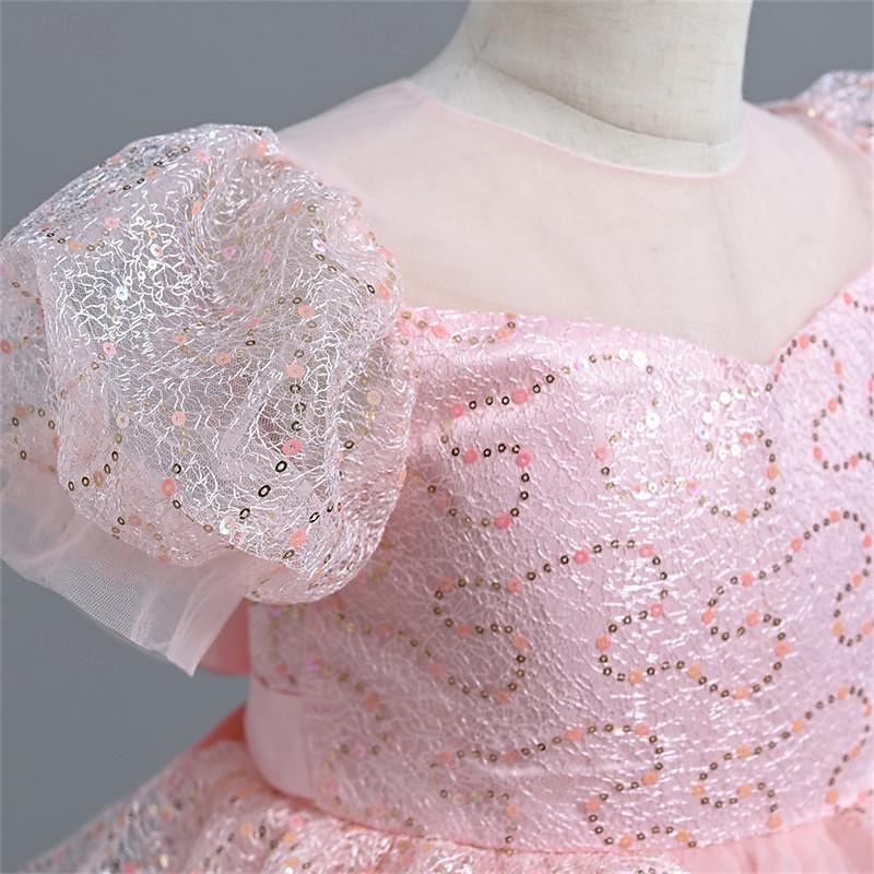 Flower Girl Dress Girls' Party Dress Performance Wedding Party Princess Beautiful Sweet Sequins Mesh Solid Color Short Sleeve Crew Neck White Pink 4-12 Years 2025 - $43.99 –P11