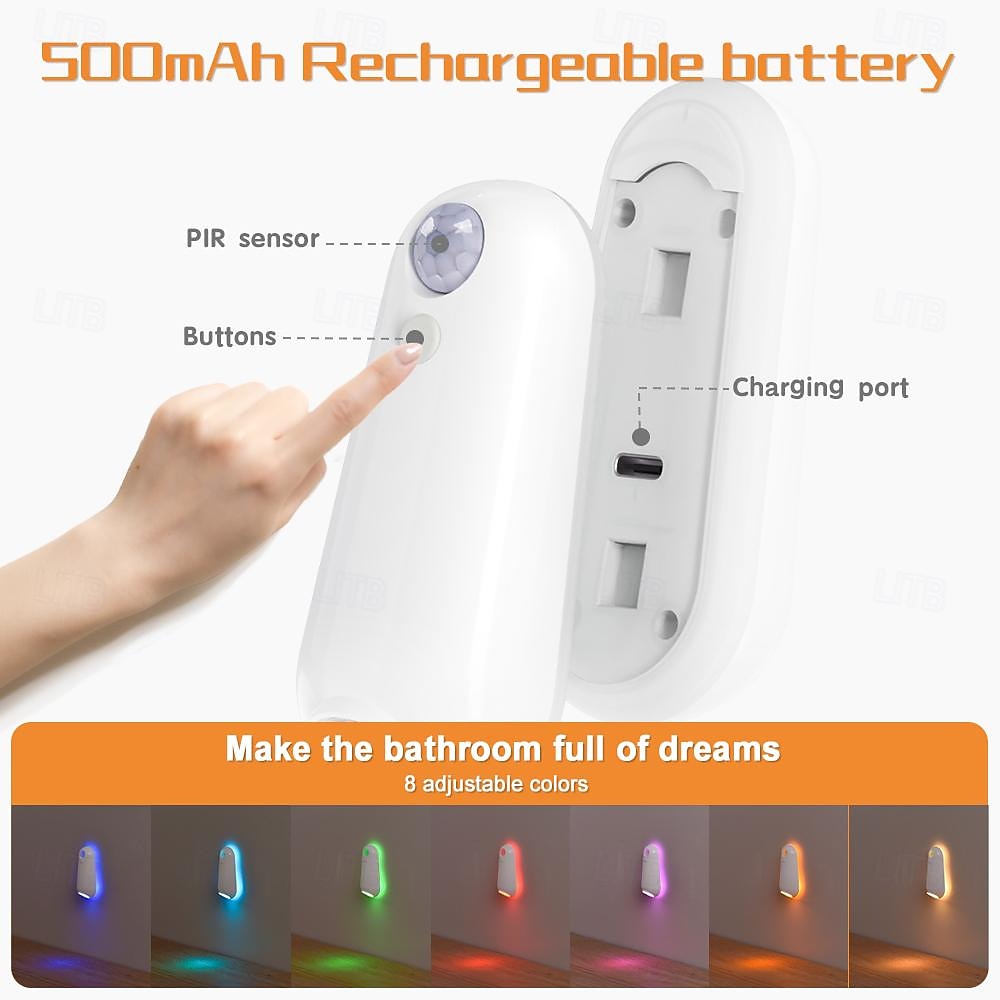 RGB Infrared Motion Sensor Night Light, Rechargeable LED Toilet Night Light Automatic On/Off Step Light for Kitchen, Bedroom, Living Room, Hallway, Bathroom 2026 - $17.99 –P4