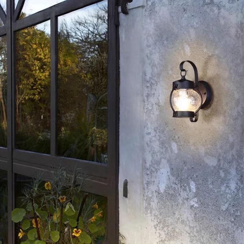 lanterna da parete impermeabile lampada da carrozza esterna applique da parete nera rustica, apparecchio di illuminazione per portico ip54 supporto a parete, paralume in vetro seminato lampada da del 2025 a $132.99 –P9