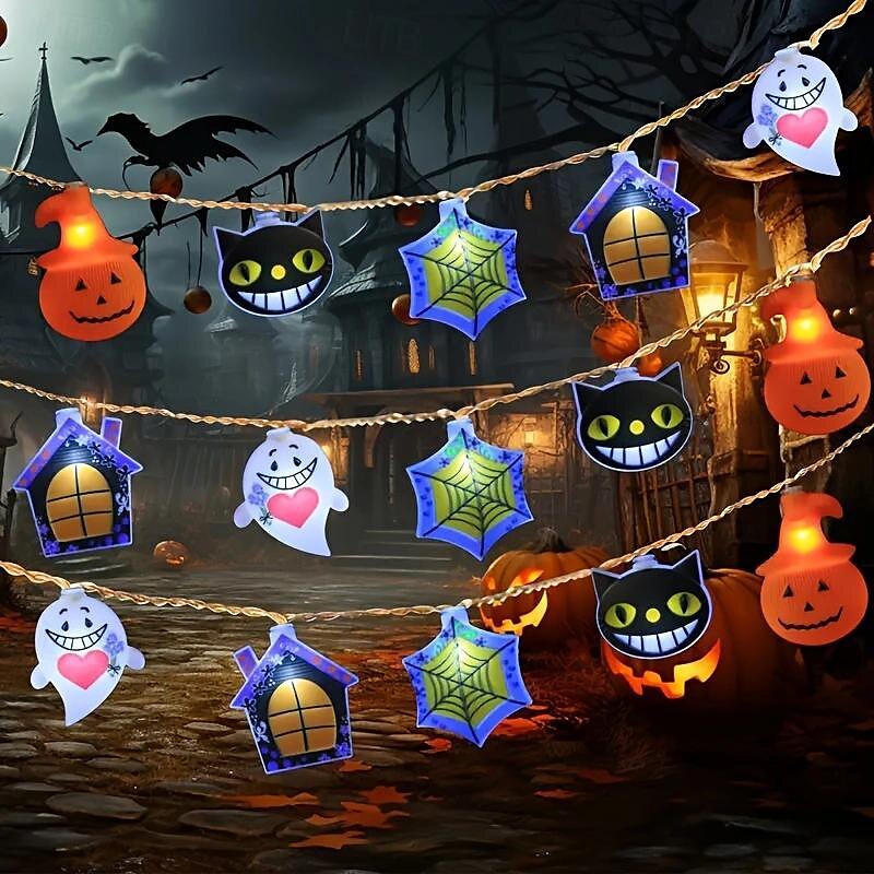 1 pz luci di Halloween 2m10leds scheletro zucca bianca fantasma ragno luci di stringa fantasmi illuminati impermeabile giardino esterno patio ghirlanda lampada per halloween festival atmosfera luce festa decorazione del 2025 a $10.49 –P6