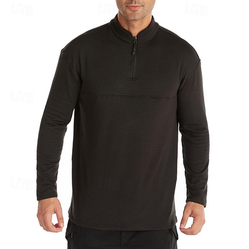 Men's Base Layer Quarter Zip Long Sleeve Jersey Casual Athleisure Fall Polar Fleece Thermal Warm Gym Workout Running Walking Sportswear Activewear Solid Colored Black Navy Blue Khaki 2025 - $13.99 –P14