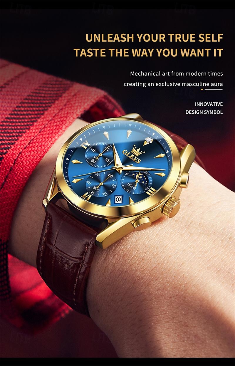 New Olevs Olevs Brand Fashion Trend Men'S Business Watch Luminous Chronograph Calendar 24 Hours Multi-Function Quartz Watch Casual Versatile Waterproof Sports Men'S Wristwatch 2025 - $36.99 –P16