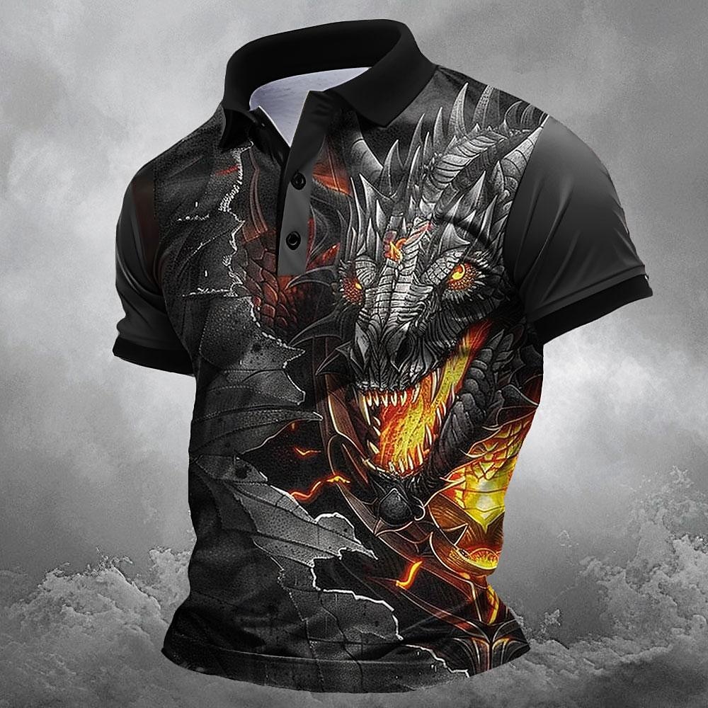 Herren Drache Poloshirts Golfshirt Kurzarm Polo-Shirts Hemden mit Kragen Lustig Streetwear Urlaubskleidung Party-Outfits Knöpfe 3D-Druck Sommer Frühling Schwarz 2026 - $23.99 –P1