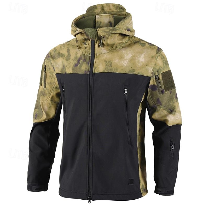 Herren Soft Shell Jacke Wanderjacke Draussen Farbblock Windundurchlässig Wasserdicht Windbreaker-Jacke Reisen Schwarz Tarnung Grün 2025 - $55.99 –P1