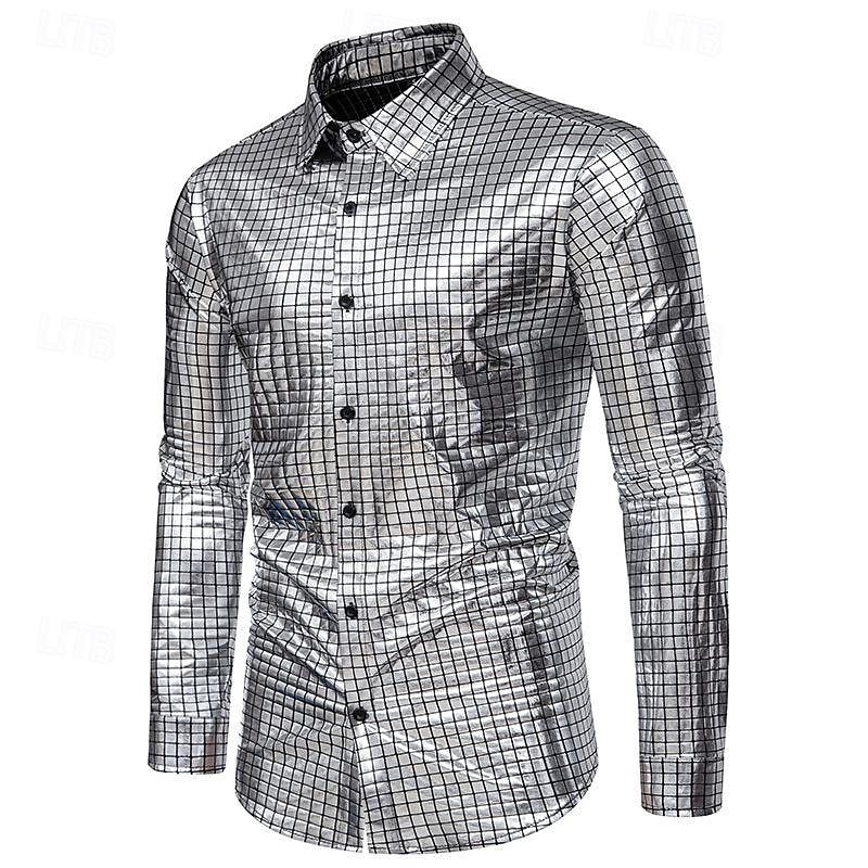 Disko 1980er Glänzend Metallisch Bluse / Hemd Maskerade Disco Kariert Herren Karnevalskostüm Maskerade Party / Abend Pride Parade Pride-Monat Erwachsene Hemd 2025 - $32.99 –P3