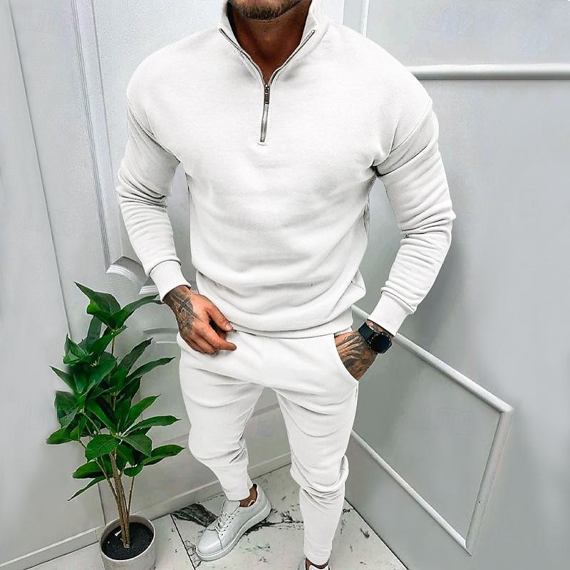 Per uomo Tuta Da Ginnastica Tuta da ginnastica Felpa con cerniera a un quarto Aalbicocca Nero Bianco Rosso Grigio chiaro Colletto Mao Liscio 2 pezzi Sportivo Giornaliero Per eventi Streetwear del 2025 a $31.99 –P1