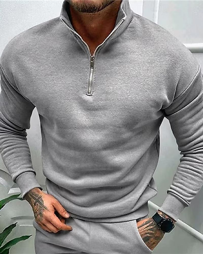 Men's Sweatshirt Quarter Zip Sweatshirt Light Grey Half Zip Plain Daily Sports & Outdoor Holiday Polyester Streetwear Basic Casual Spring &  Fall Clothing Apparel Hoodies Sweatshirts  Long Sleeve 2026 - $27.99 –P7