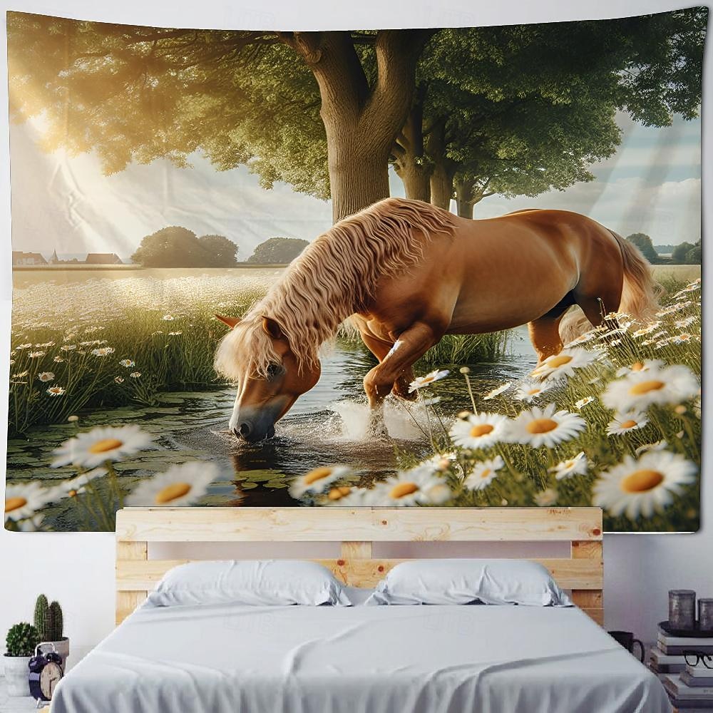 zvíře kůň pláž závěsný gobelín nástěnné umění velký gobelín nástěnná malba výzdoba fotografie pozadí přikrývka opona domácí ložnice dekorace obývacího pokoje 2026 - $17.99 –P9