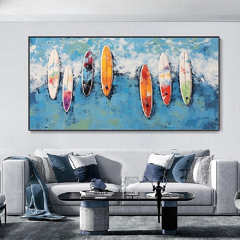 handgemaltes, individuell gefärbtes Surfbrett-Ölgemälde, handgemachtes Sommer-Surf-Schwimmparty-Gemälde, abstraktes blaues Ozean-Seestück, Leinwand-Ölgemälde, Wandbild, Gemälde für Wohndekor, Geschenk 2025 - $69.99 –P7