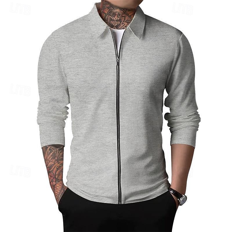 Men's Shirt Jacket Transition Jacket Daily Breathable Pocket All Seasons Plain Classic Lapel Regular Waffle Fabric Black White Royal Blue Khaki Light Grey Jacket 2025 - $27.99 –P10