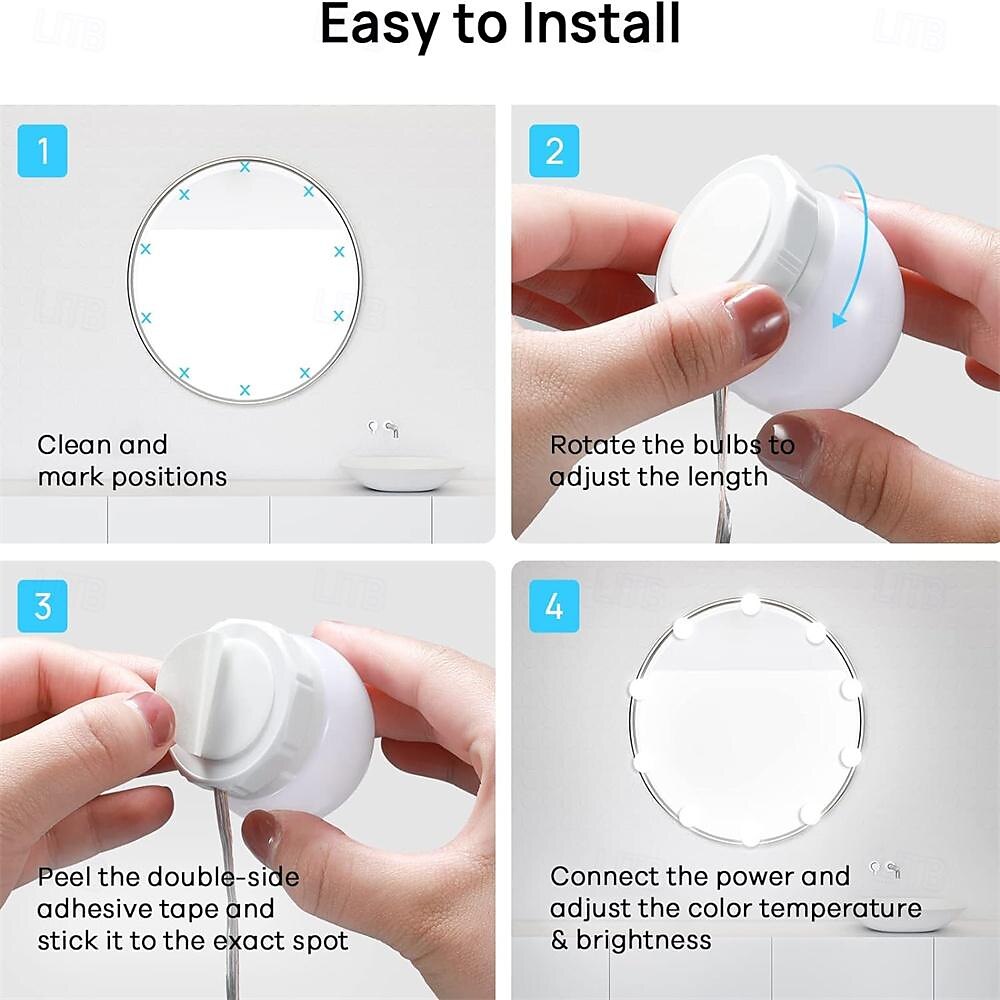 LED Vanity Lights for Mirror Vanity Lights Stick on with 10 Dimmable Bulbs 3000K 4000K 6500K  3 Color Modes Dimmable Brightness USB Cable Stick up for Dressing Table Bathroom Body Wall Mirror Ligh 2025 - $26.99 –P3