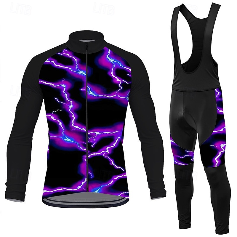 Men's Cycling Jersey with Bib Tights Long Sleeve Mountain Bike MTB Road Bike Cycling Spring Autumn / Fall Red Blue Purple Lightning Bike Sweat wicking Comfortable Breathable Spandex Sports Clothing 2026 - $57.99 –P1