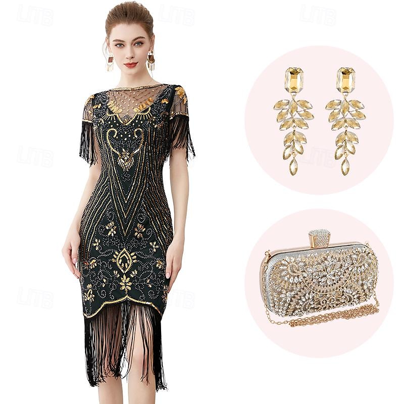 Retro / vintage De livlige 20-årene 1920-tallet Flapper kjole Cosplay kostyme Drakter Den store Gatsby Bryllupsgjest Paljetter Dusk Dame Jul Halloween Karneval Halloween Fest / aften 2025 - $83.99 –P3
