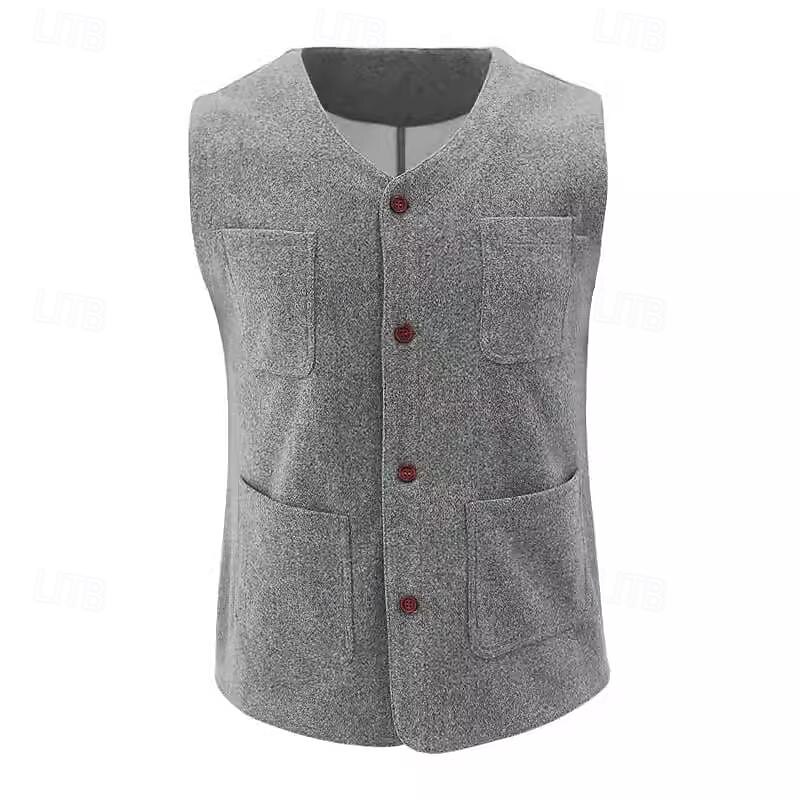 Ανδρικά Veste Gilet Γάμου Εκδήλωση / Πάρτι Καθημερινά Μοντέρνα Δουλειά Άνοιξη & Χειμώνας Κουμπί Τσέπη Πολυεστέρας Άνετο Σκέτο Μονόπετο Ενός Κουμπιού Λαιμόκοψη V Κανονικό Μαύρο Ανοικτό Γκρίζο Γιλέκο 2025 - $33.99 –P5