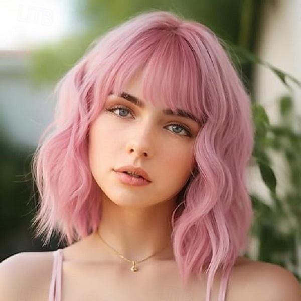Perucas Ombre Loiro com Franja Peruca Bob Curta Ondulada para Mulheres Peruca Sintética Ombre Loiro Curta Cacheada Resistência ao Calor para Uso Diário Perucas de Halloween de 2025 por $18.99 –P2