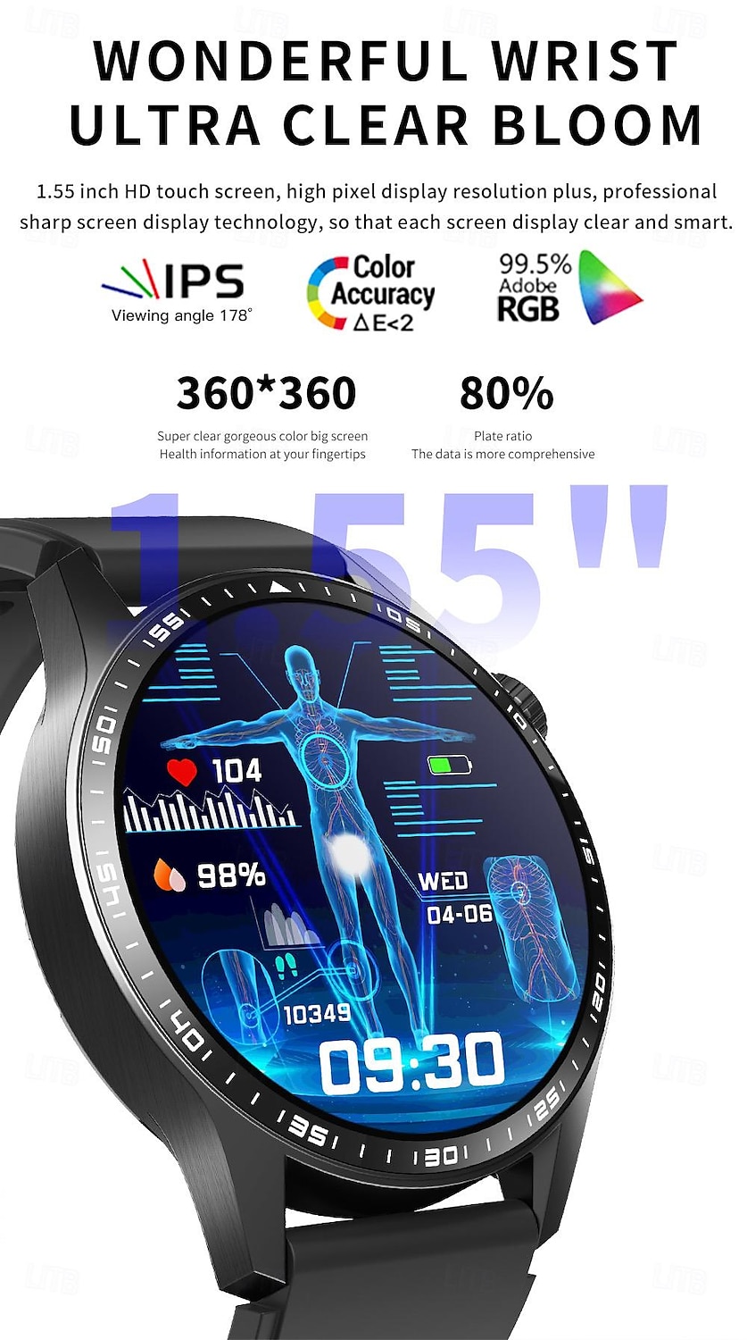 2025年 696 F400 スマートウォッチ 1.55 インチ スマートブレスレット ブルートゥース ECG + PPG 歩数計 着信通知 と互換性があります Android iOS 男性 ハンドフリーコール メッセージ受信通知 IP 67 46mmの時計ケース コレクション – $81.99 –P2