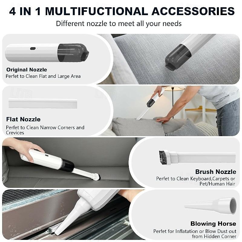 Car Vacuum Portable Handheld Vacuum Cleaner 4-in-1 Compact Vacuum for Car Cleaning Electric Mini Vacuum with 3 Nozzles 2025 - $39.99 –P10