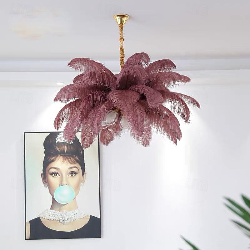LED Pendant Light Chandelier Gorgeous Extra Large 80cm Ostrich Feather Bouquet 5-light Pendant Light Romantic Mounted Lighting Fixture for Restaurant Bedroom Chain Adjustable 2025 - $464.39 –P7