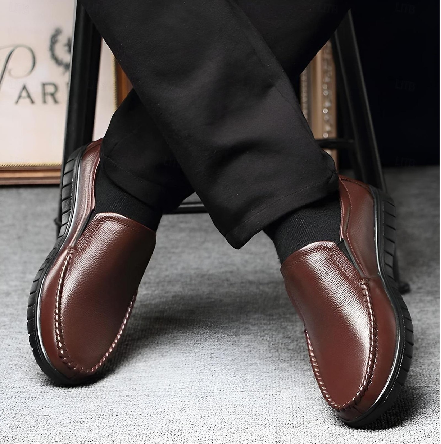 Men's Black Leather Loafers - Comfortable Slip-On Casual Shoes with Non-Slip Sole 2025 - $42.99 –P1