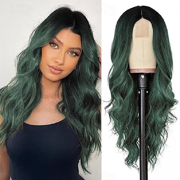 Peruca Longa e Ondulada para Mulheres com Parte Central Curly Wavy Peruca Sintética de Fibra Resistente ao Calor Fantasia de Halloween de 2025 por $21.99 –P2