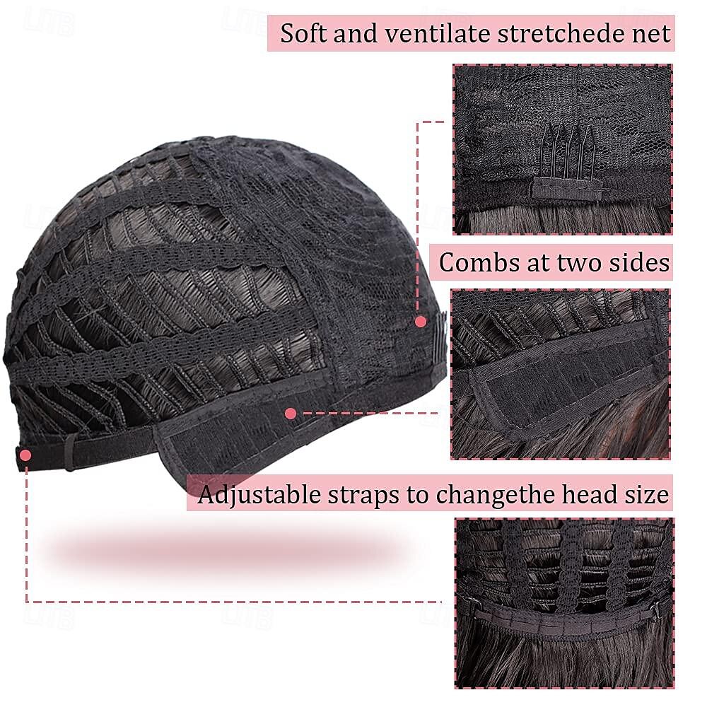 Bob encaracolado peruca sintética curta preta com franja natural olhando fibra resistente ao calor cabelo para mulher de 2025 por $14.49 –P8