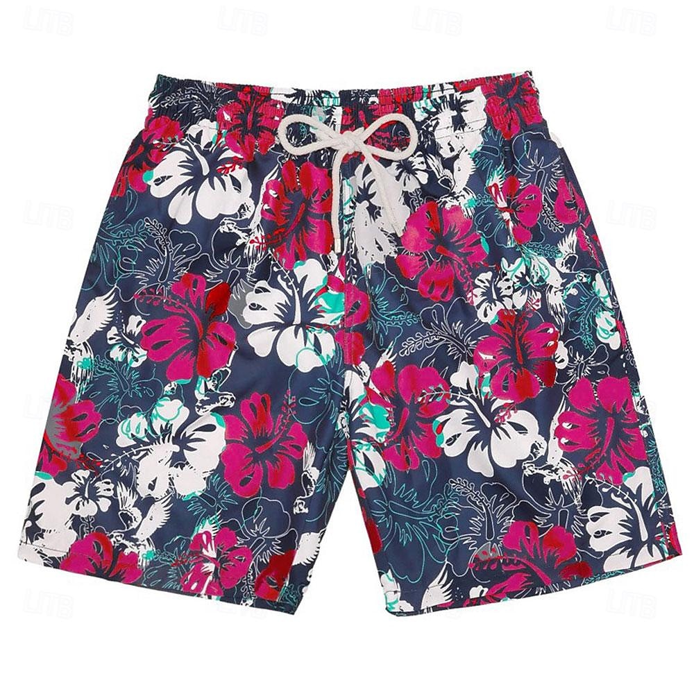 Men's Graphic Flower / Floral Swimming Trunks Board Shorts Swim Shorts Mid Waist Streetwear Hawaiian Boho Casual Daily Holiday Drawstring with Mesh lining Elastic Waist Designer Clothing Apparel 2025 - $19.99 –P4
