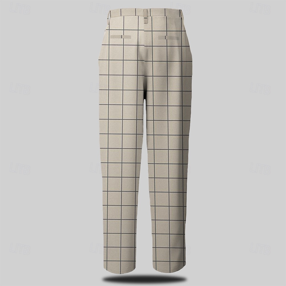 Herr Rutig Kostymbyxor Medium Midja Business Casual Formell Vardag Dragkedja Ficka Sommar Vår Höst 3D-tryck Brun Grå 2025 - $29.99 –P2